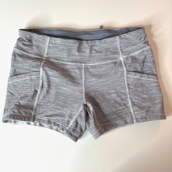 lululemon athletica Pants - Lululemon Athletica Gray White Stripe Spandex Shorts Exposed Seam Zip Pockets 8